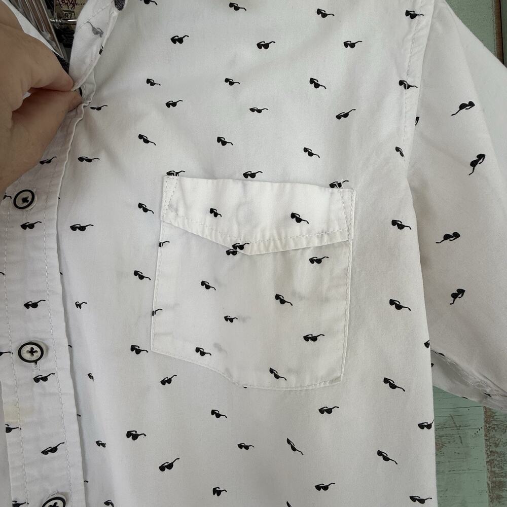 Hudson & Barrow Men's Casual Short Sleeve Shirt Cream w Navy Sunglasses Size L - Picture 5 of 8